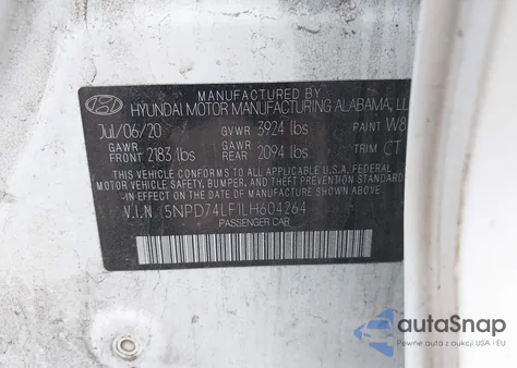 2020 Hyundai Elantra Se z USA, uszkodzony, nr VIN 5NPD74LF1LH604264